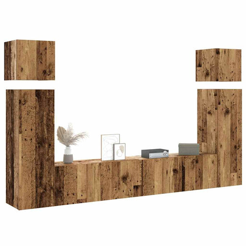 8-Delig Tv-Meubelset Wandmontage Bewerkt Hout Kleurig