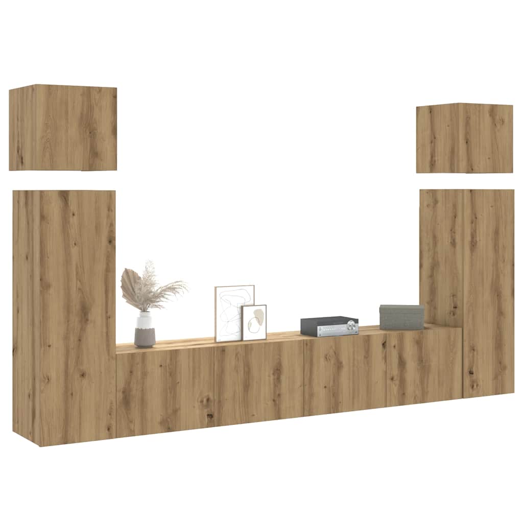 8-Delig Tv-Meubelset Wandmontage Bewerkt Hout Kleurig