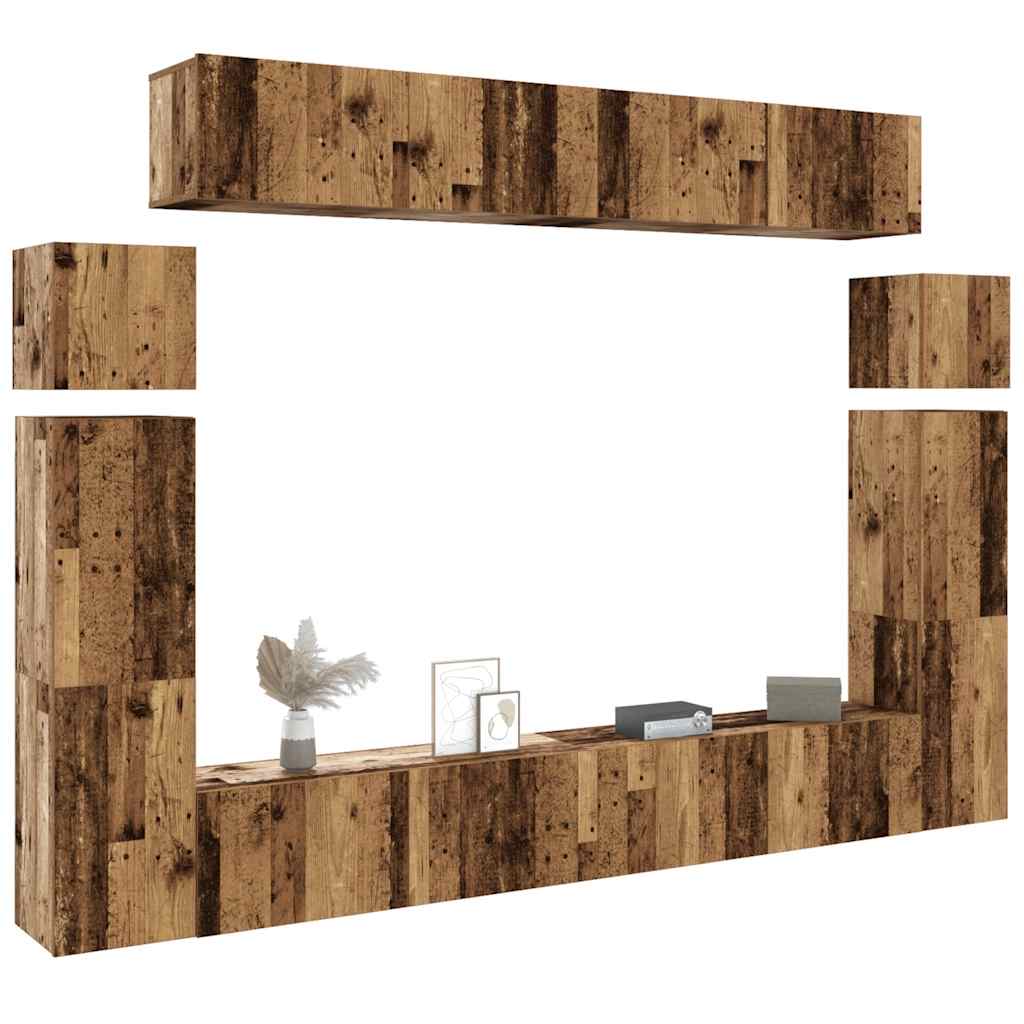 8-Delig Tv-Meubelset Wandmontage Bewerkt Hout Kleurig