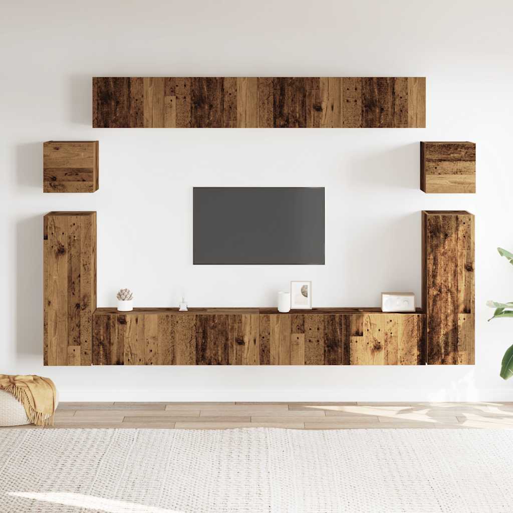 8-Delig Tv-Meubelset Wandmontage Bewerkt Hout Kleurig