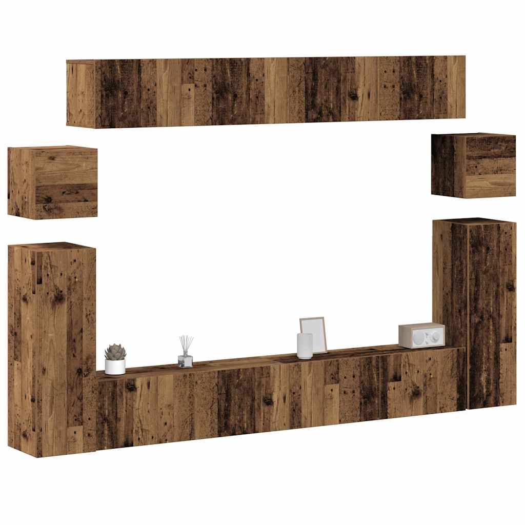 8-Delig Tv-Meubelset Wandmontage Bewerkt Hout Kleurig