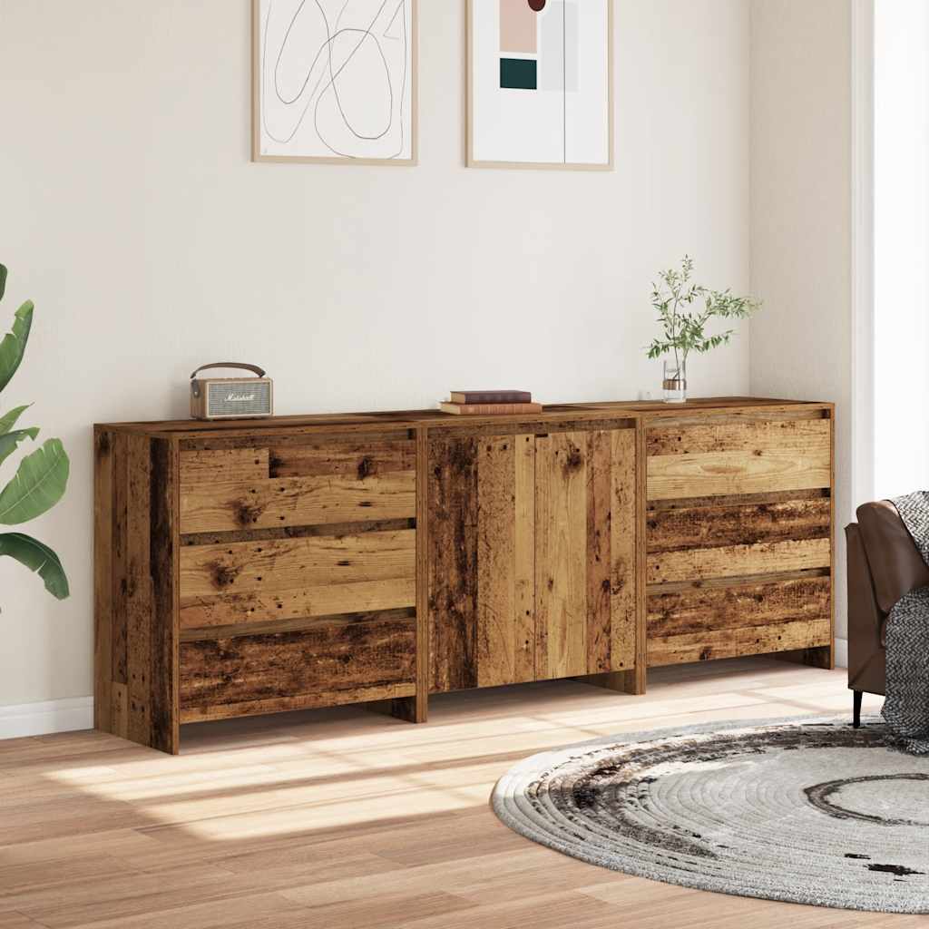 3-Delige Dressoirs Bewerkt Hout Kleurig