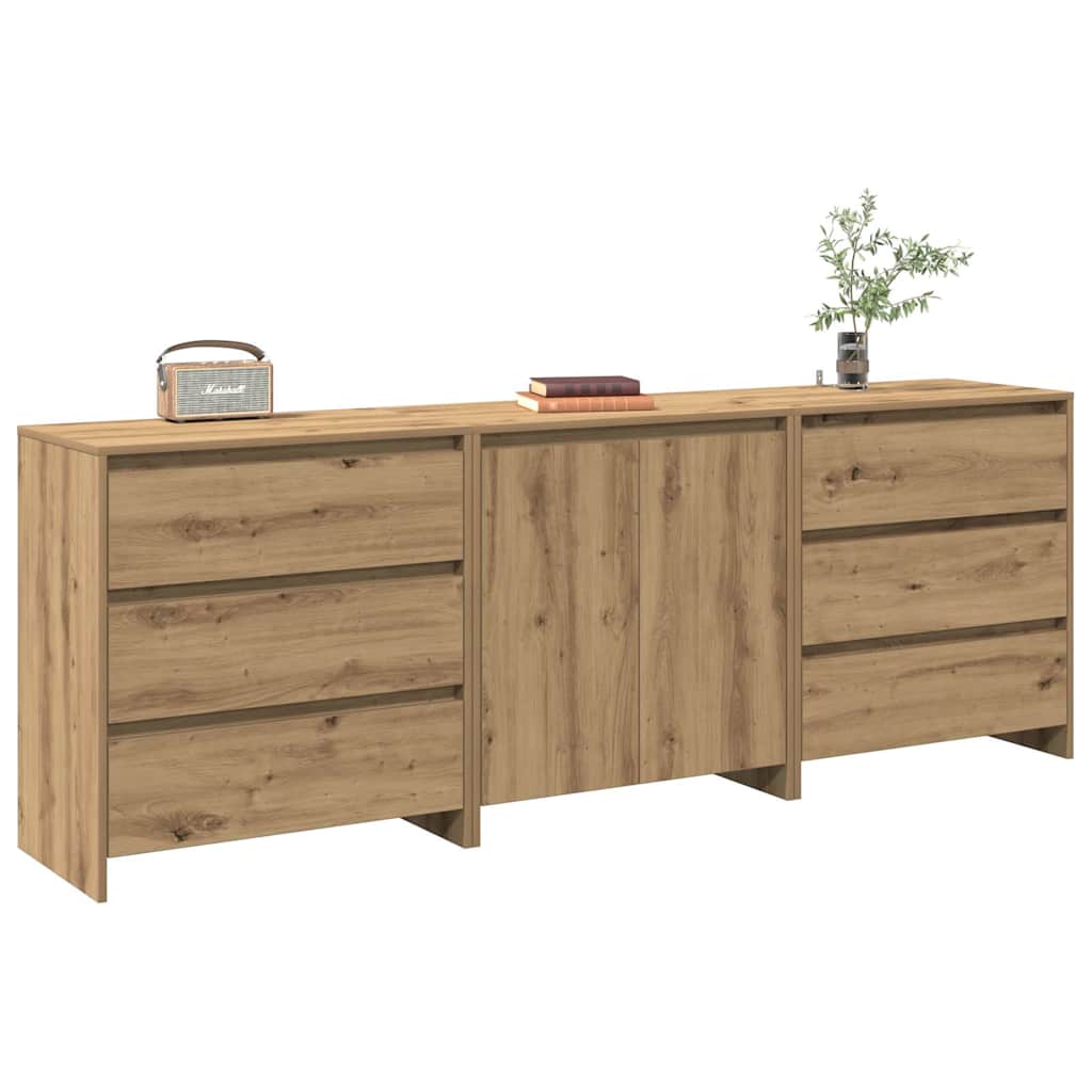 3-Delige Dressoirs Bewerkt Hout Kleurig