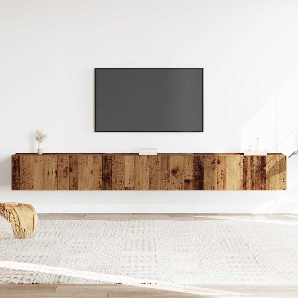 3-Delig Tv-Meubelset Wandmontage Bewerkt Hout Kleurig