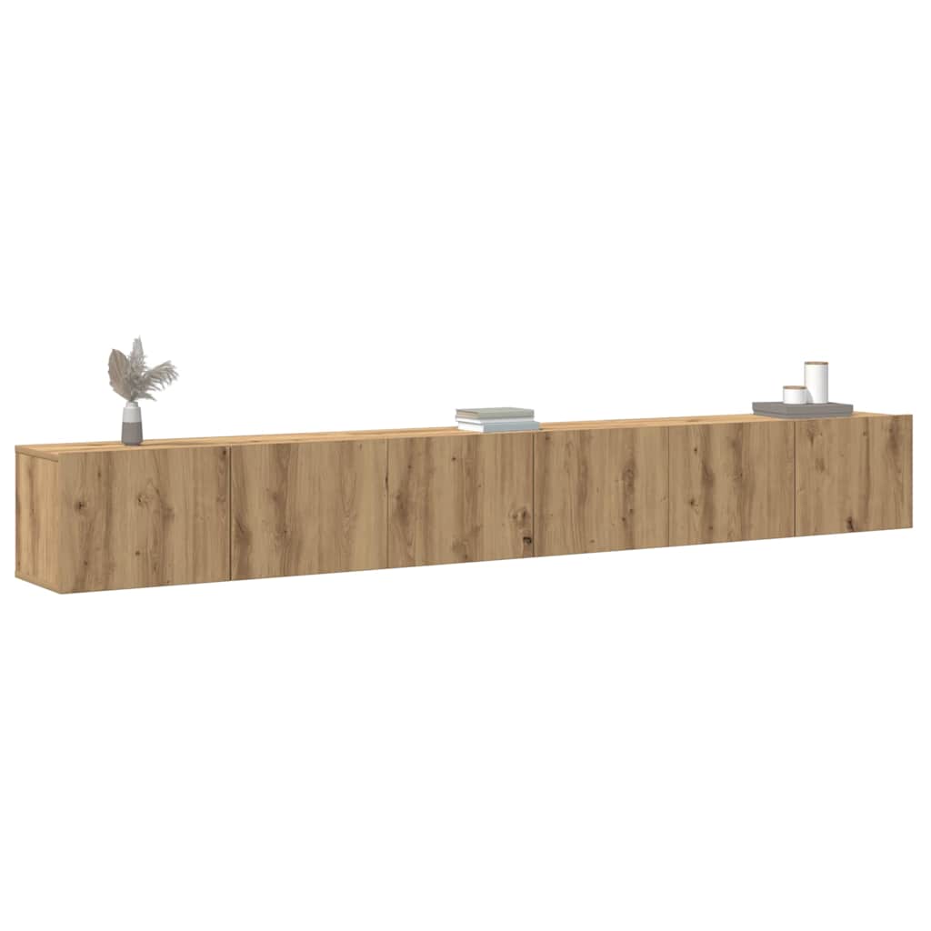 3-Delig Tv-Meubelset Wandmontage Bewerkt Hout Kleurig