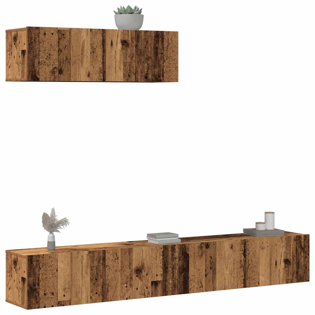 3-Delig Tv-Meubelset Wandmontage Bewerkt Hout Kleurig