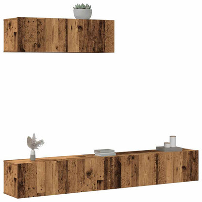 3-Delig Tv-Meubelset Wandmontage Bewerkt Hout Kleurig