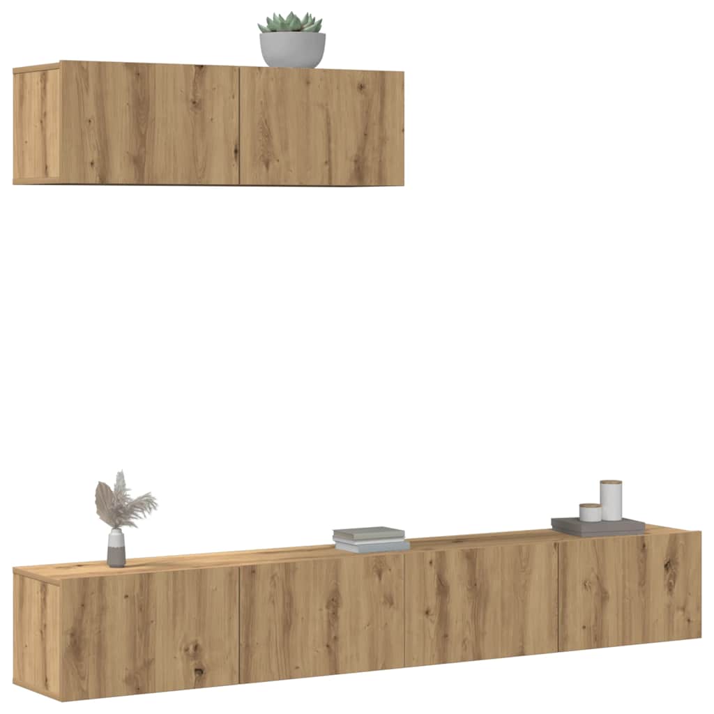 3-Delig Tv-Meubelset Wandmontage Bewerkt Hout Kleurig