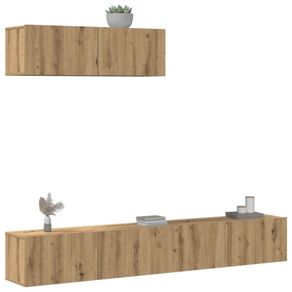 3-Delig Tv-Meubelset Wandmontage Bewerkt Hout Kleurig