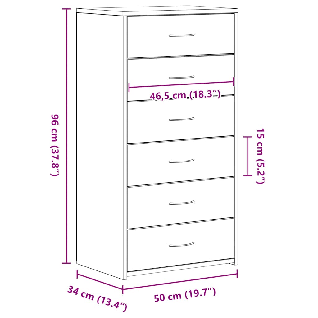 Dressoir Met 6 Lades 50X34X96 Cm Spaanplaat Kleurig