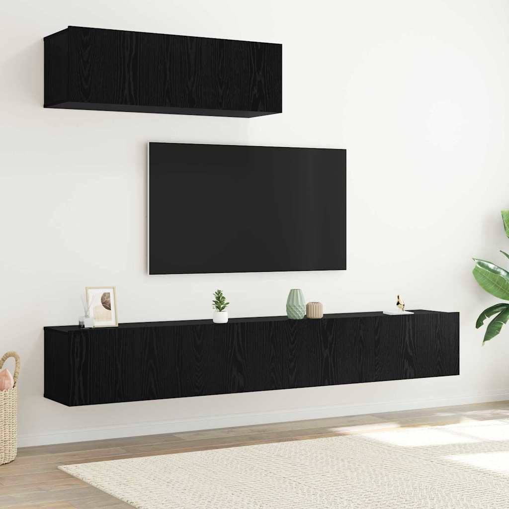 3-Delig Tv-Meubelset Wandmontage Bewerkt Hout Kleurig