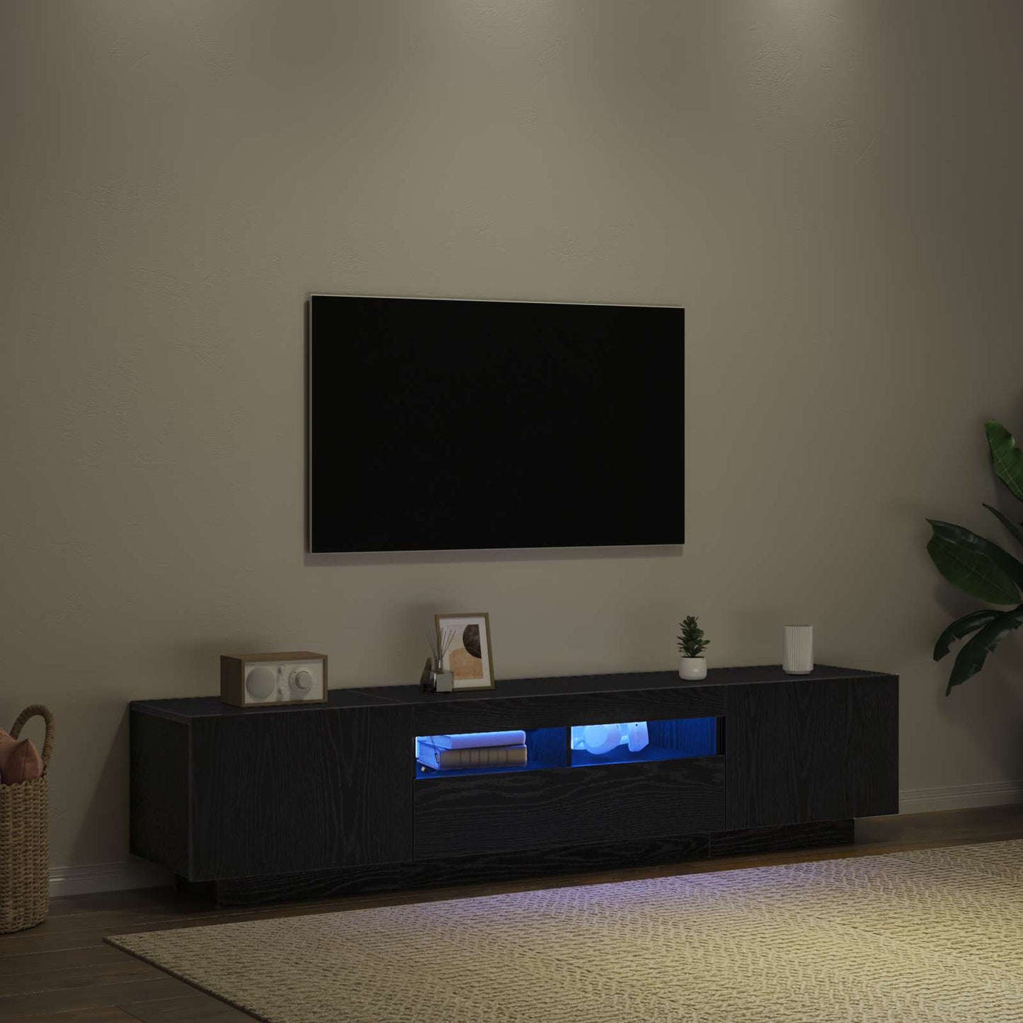 Tv-Meubel Met Led 180X35X40 Cm Bewerkt Hout Artisanaal Eiken