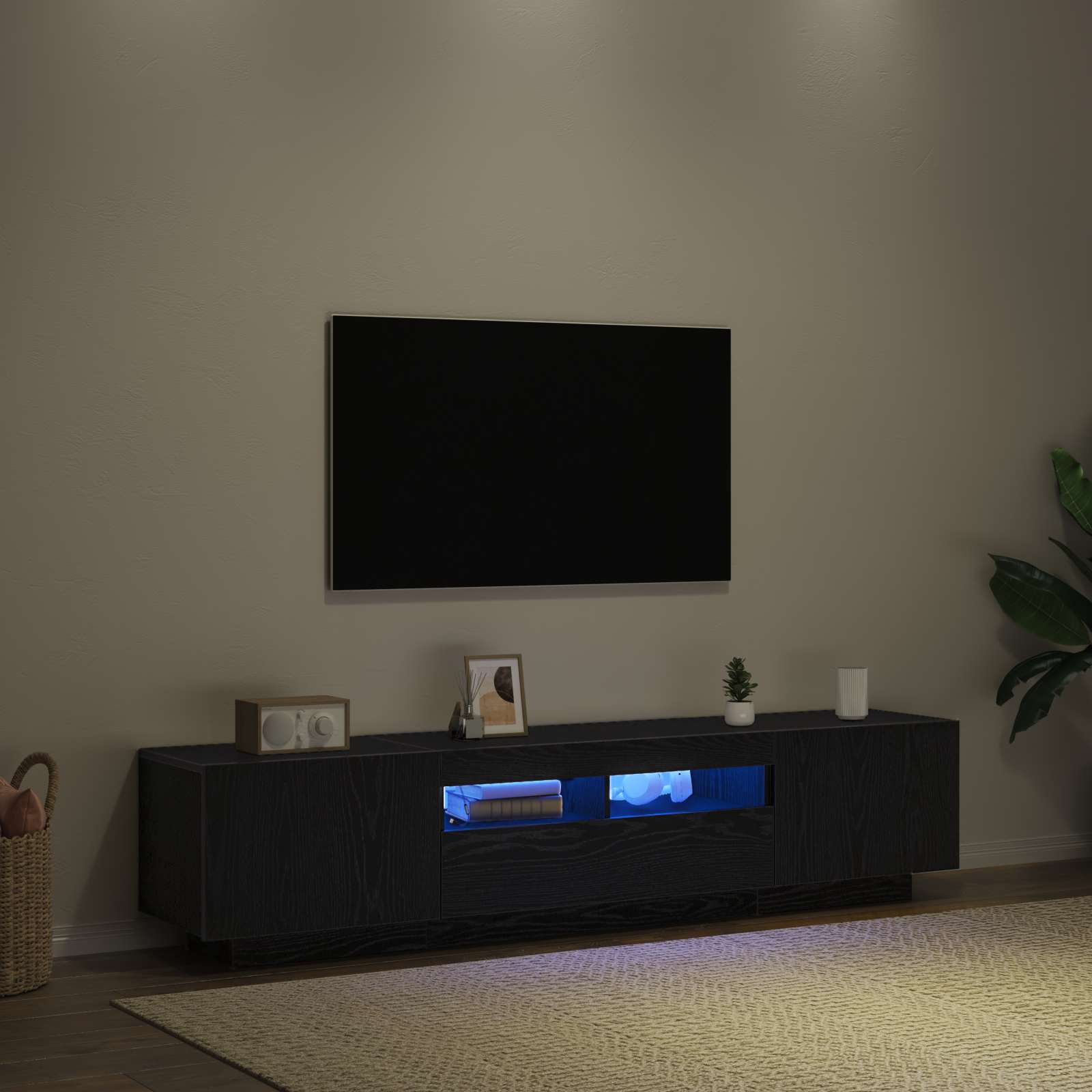 Tv-Meubel Met Led 180X35X40 Cm Bewerkt Hout Artisanaal Eiken