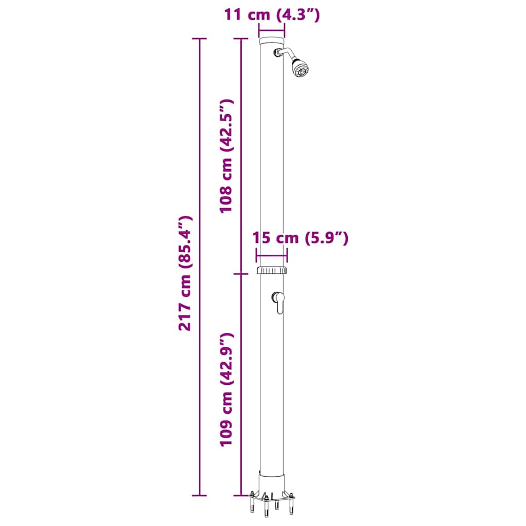 Buiten Zonne-Douche Zwart 217 Cm Pvc En Aluminium