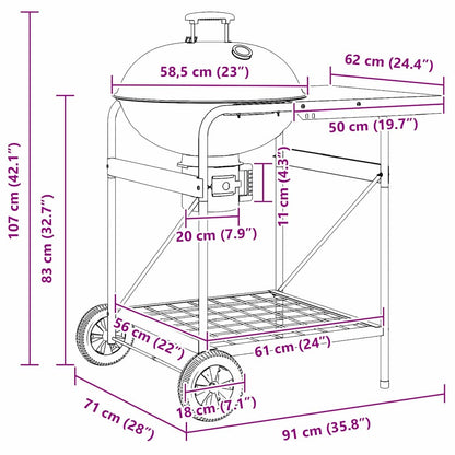 Buitengrill Met Wiel Zwart 91 X 71 X 107 Cm Metaal