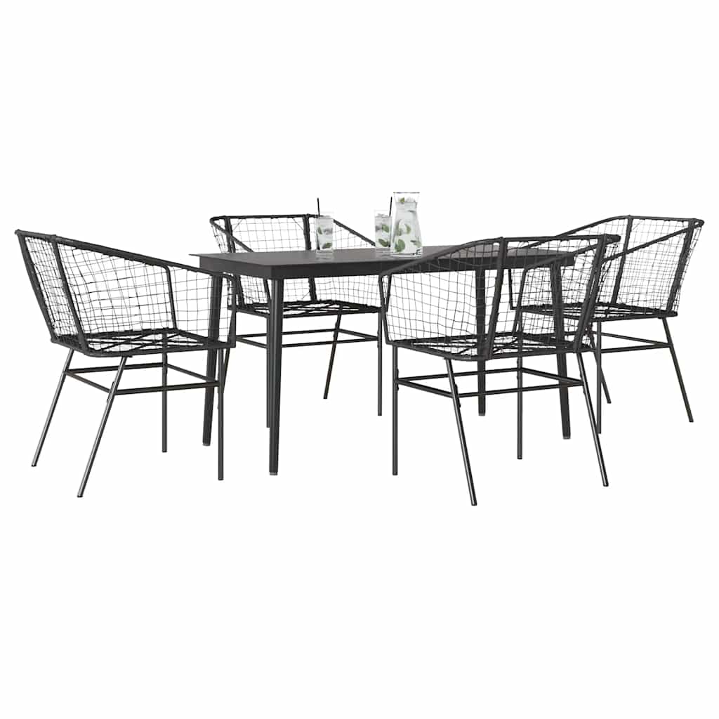 7-Delige Tuinset Met Kussens Poly Rattan Glas Zwart