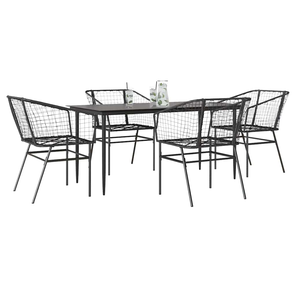 7-Delige Tuinset Met Kussens Poly Rattan Glas Zwart