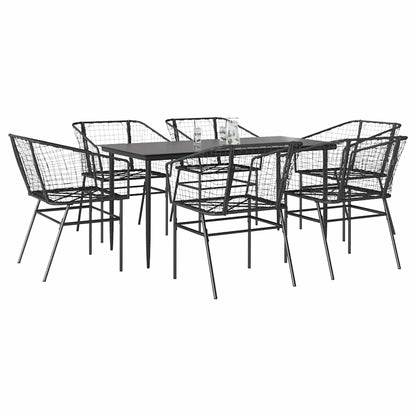 7-Delige Tuinset Met Kussens Poly Rattan Glas Zwart