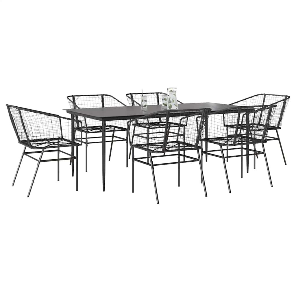 7-Delige Tuinset Met Kussens Poly Rattan Glas Zwart