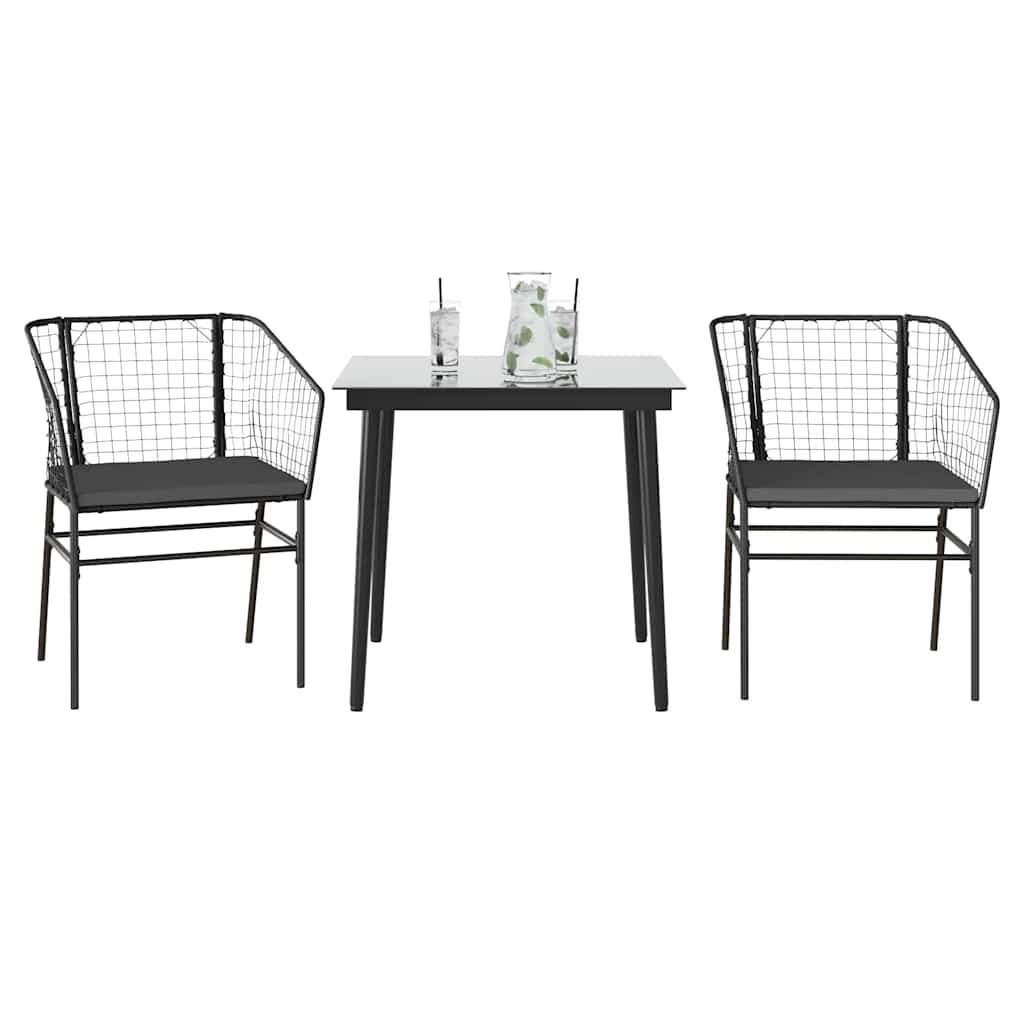 7-Delige Tuinset Met Kussens Poly Rattan Glas Zwart