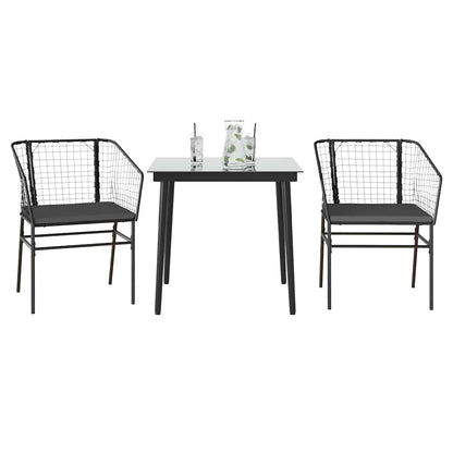 7-Delige Tuinset Met Kussens Poly Rattan Glas Zwart