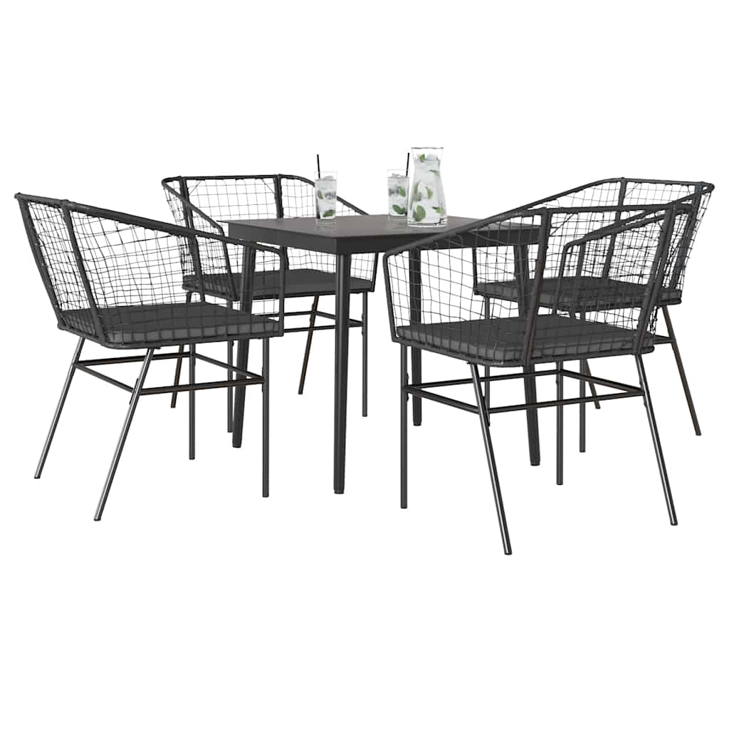 7-Delige Tuinset Met Kussens Poly Rattan Glas Zwart