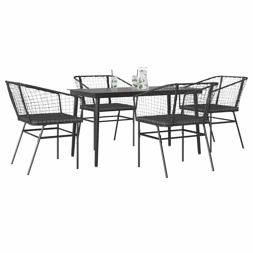 7-Delige Tuinset Met Kussens Poly Rattan Glas Zwart