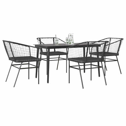 7-Delige Tuinset Met Kussens Poly Rattan Glas Zwart