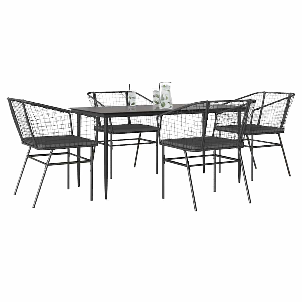 7-Delige Tuinset Met Kussens Poly Rattan Glas Zwart