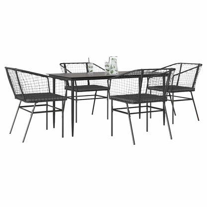 7-Delige Tuinset Met Kussens Poly Rattan Glas Zwart