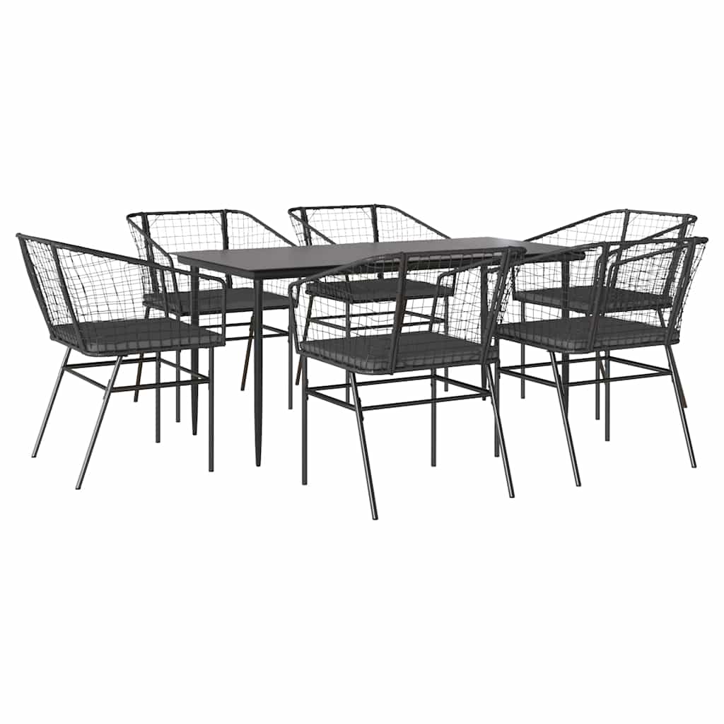 7-Delige Tuinset Met Kussens Poly Rattan Glas Zwart