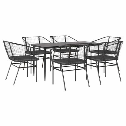 7-Delige Tuinset Met Kussens Poly Rattan Glas Zwart