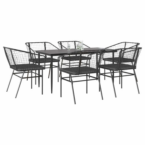 7-Delige Tuinset Met Kussens Poly Rattan Glas Zwart