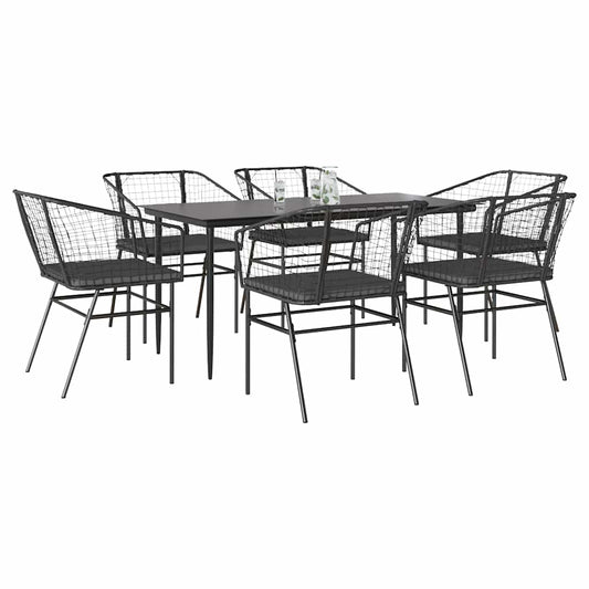 7-Delige Tuinset Met Kussens Poly Rattan Glas Zwart