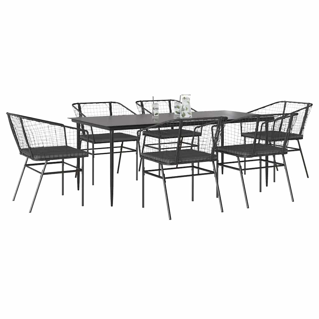 7-Delige Tuinset Met Kussens Poly Rattan Glas Zwart