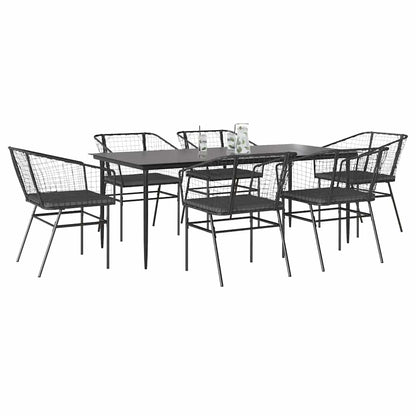 7-Delige Tuinset Met Kussens Poly Rattan Glas Zwart