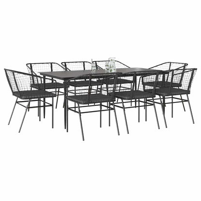 7-Delige Tuinset Met Kussens Poly Rattan Glas Zwart
