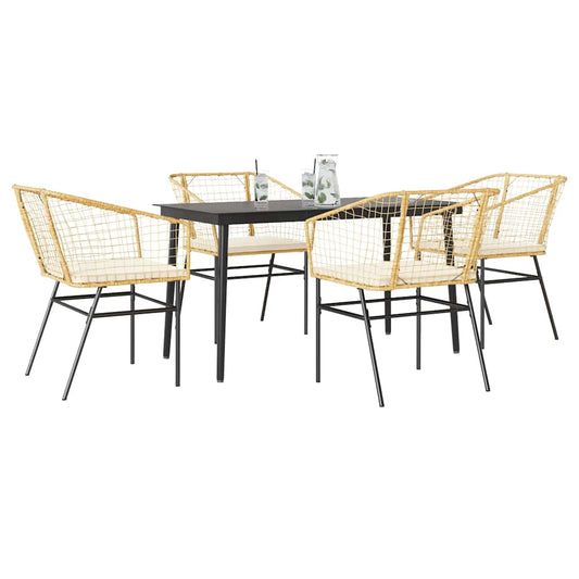 5-Delige Tuinset Met Kussens Poly Rattan Glas Bruin