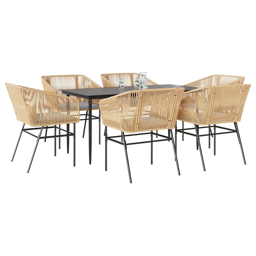 7-Delige Tuinset Met Kussens Poly Rattan Glas