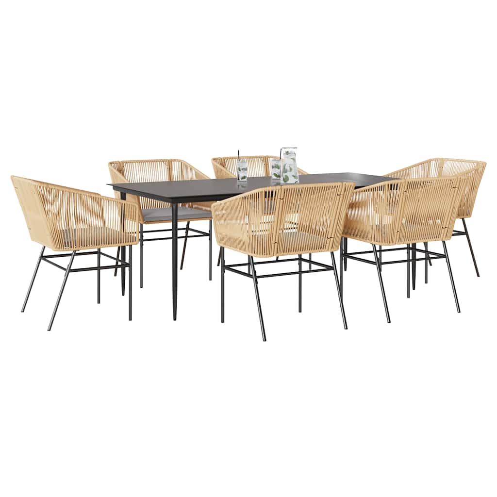 7-Delige Tuinset Met Kussens Poly Rattan Glas