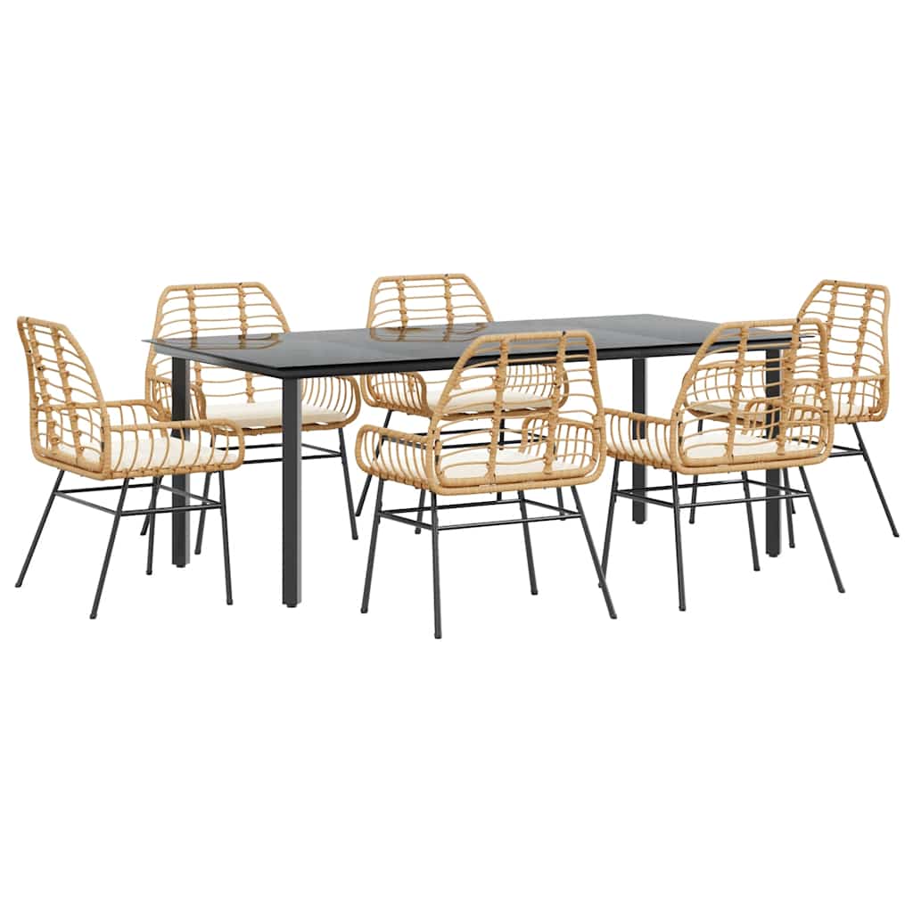 7-Delige Tuinset Met Kussens Poly Rattan Glas