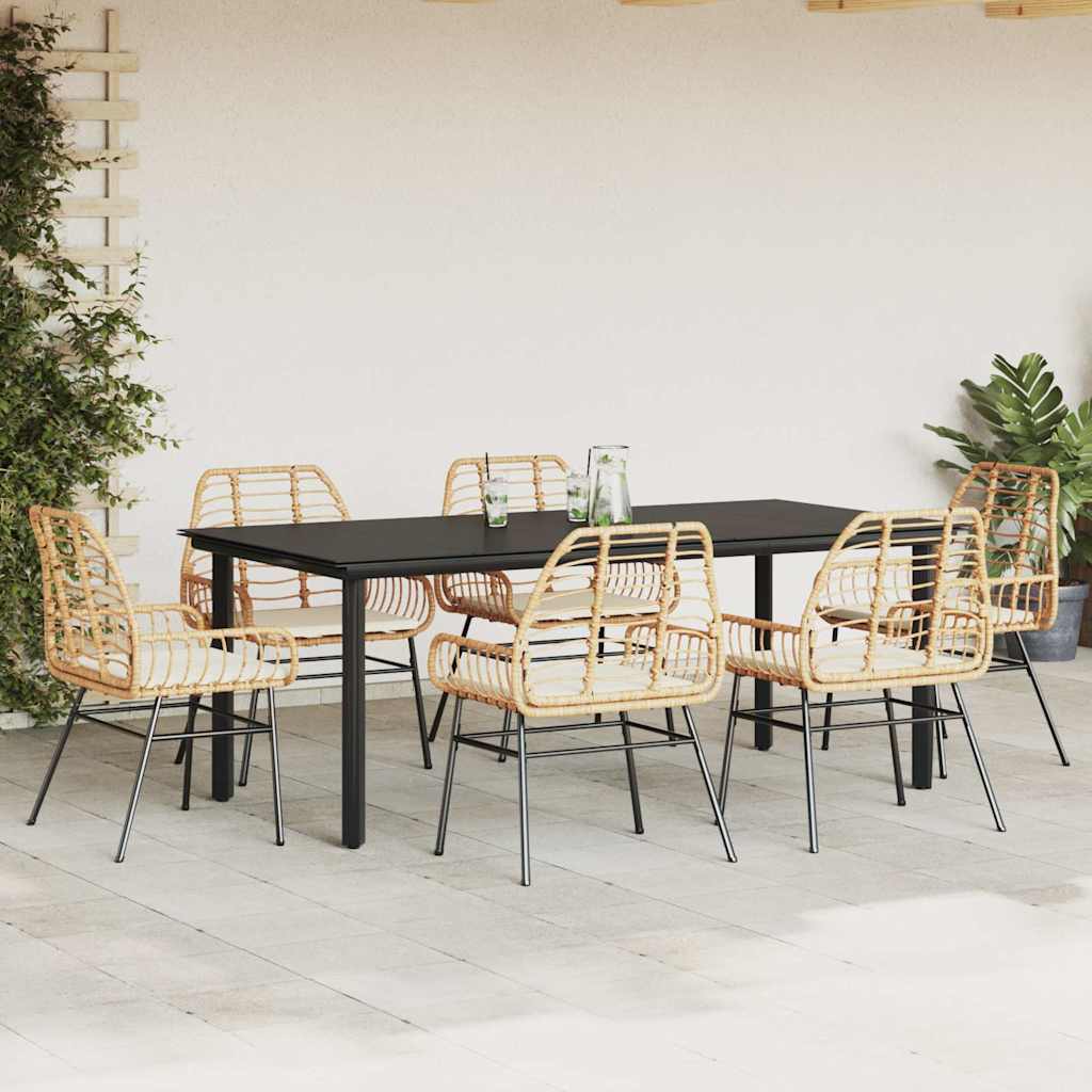7-Delige Tuinset Met Kussens Poly Rattan Glas
