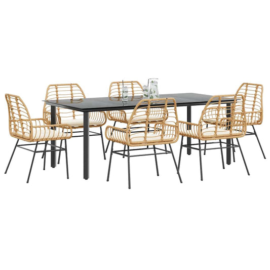 7-Delige Tuinset Met Kussens Poly Rattan Glas