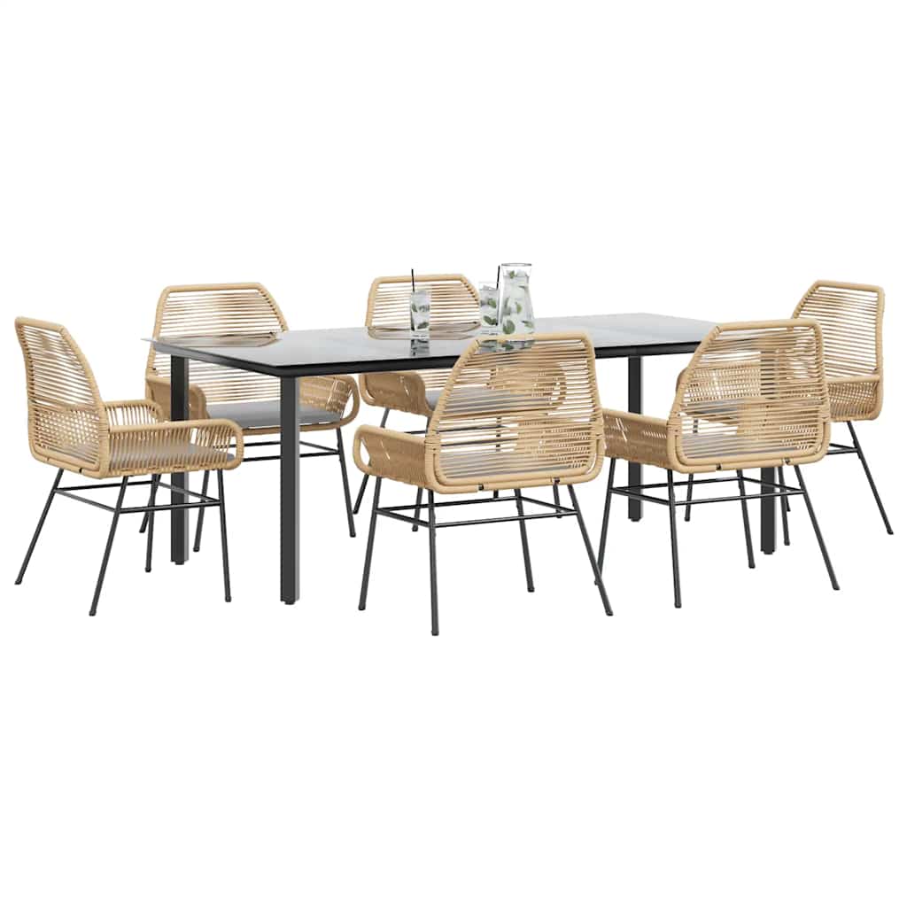7-Delige Tuinset Met Kussens Poly Rattan Glas
