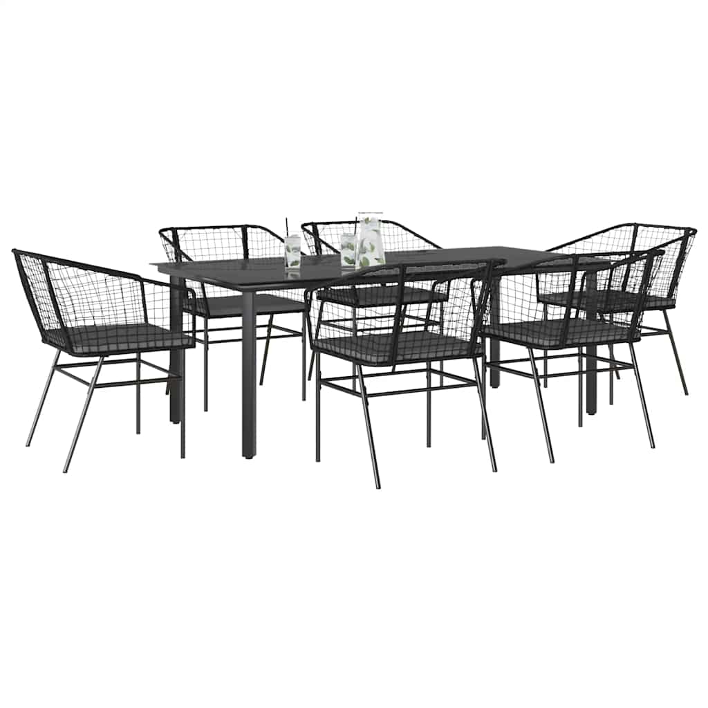 7-Delige Tuinset Met Kussens Poly Rattan Glas