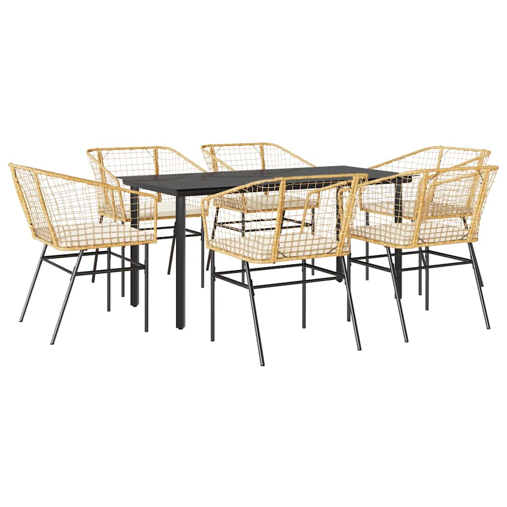 7-Delige Tuinset Met Kussens Poly Rattan Glas