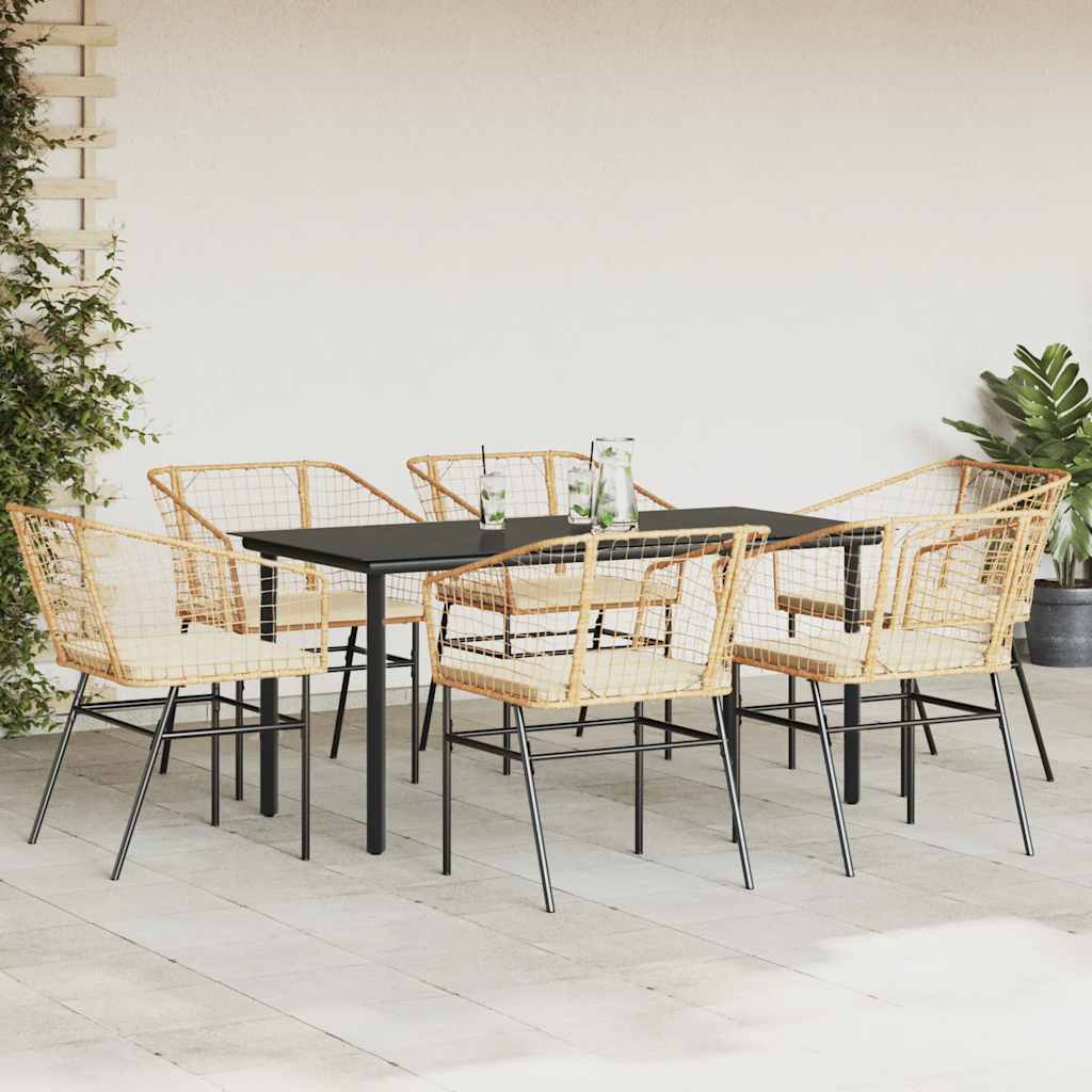 7-Delige Tuinset Met Kussens Poly Rattan Glas