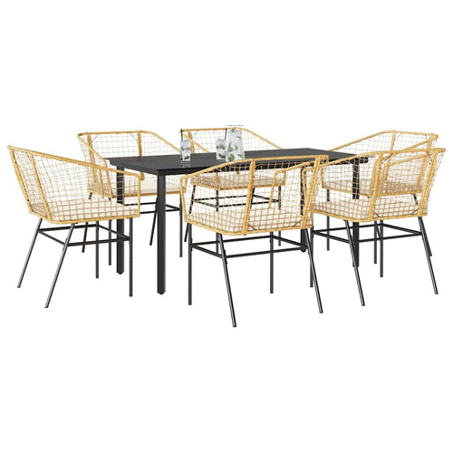 7-Delige Tuinset Met Kussens Poly Rattan Glas