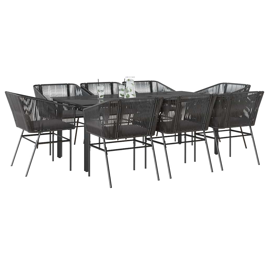 9-Delige Tuinset Met Kussens Poly Rattan Glas