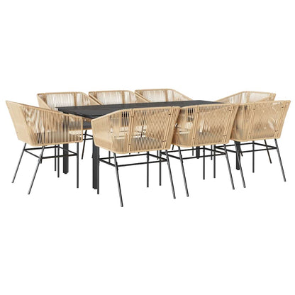 9-Delige Tuinset Met Kussens Poly Rattan Glas